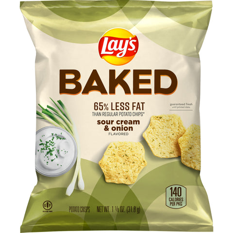 Lays Baked Sour Cream and Onion Potato Crisps Single Serve, 1.125 Ounce -- 64 per case.