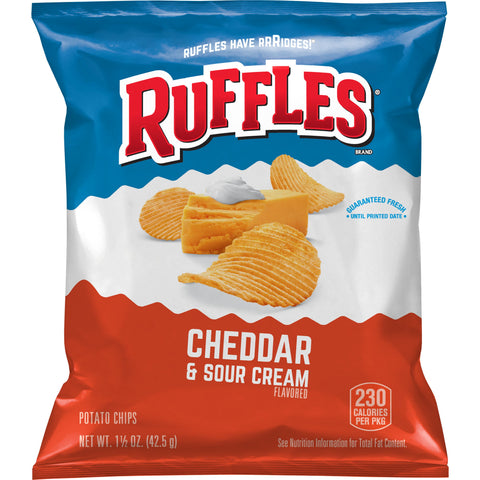 Ruffles Cheddar Sour Cream Potato Chips, 1.5 Ounce -- 64 per case.