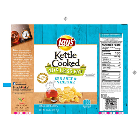 Lays Kettle Cooked Sea Salt and Vinegar Potato Chips, 1.375 Ounce -- 64 per case.