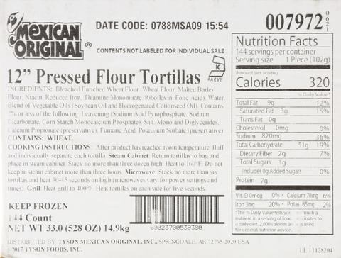 Mexican Original® TORTILLA FLOUR WHITE HEAT-PRESSED 12