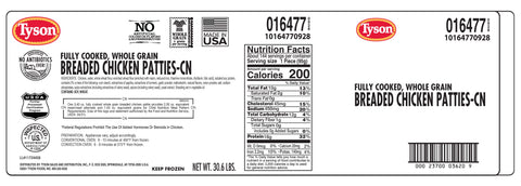 Tyson® CHICKEN PATTY BREADED HOMESTYLE WHOLE GRAIN 10164770928