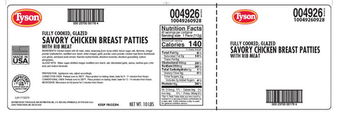 Chicken Pattie Savory Tasty Glaze® 3-d Shaped 4 Oz 4926-0928