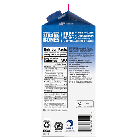 Silk Unsweetened Pure Almond Milk, 64 Ounce -- 6 per case.