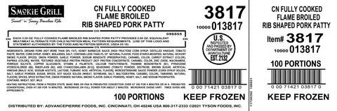 Pork Rib Pattie With Honey Bbq Sauce 3.25 Oz 3817