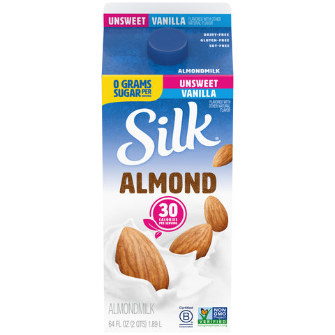 Silk Unsweetened Vanilla Almond Milk, 0.5 Gallon -- 8 per case.