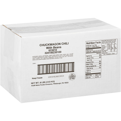 Chef Francisco Frozen Chuckwagon Chili with Beans - 8 lb. bag, 6 per case
