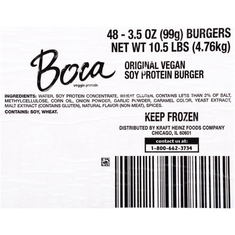 Kraft Frozen Boca Original Vegetable Burger, 3.5 Ounce -- 48 per case.