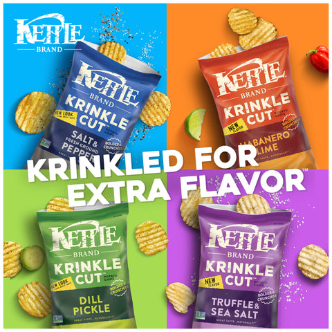 Kettle Krinkle Cut Salt and Fresh Ground Pepper Potato Chips - 9 oz. bag, 12 per case