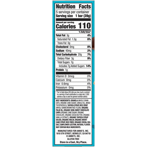 Annie's® GRANOLA BAR CHEWY DOUBLE CHOCOLATE CHIP GLUTEN FREE