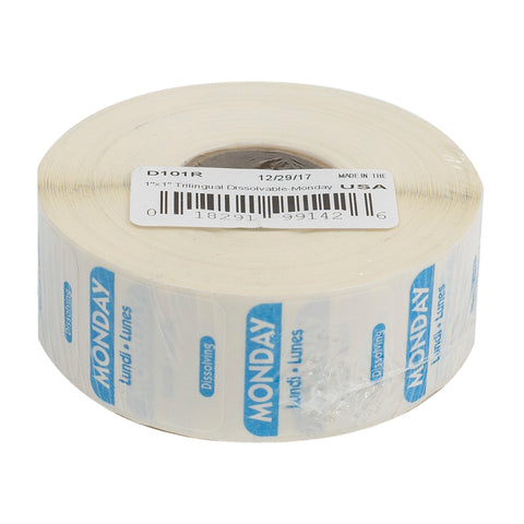 National Checking Company Dateit Blue Trilingual Dissolvable Label - Monday, 1 x 1 inch -- 1000 per case.