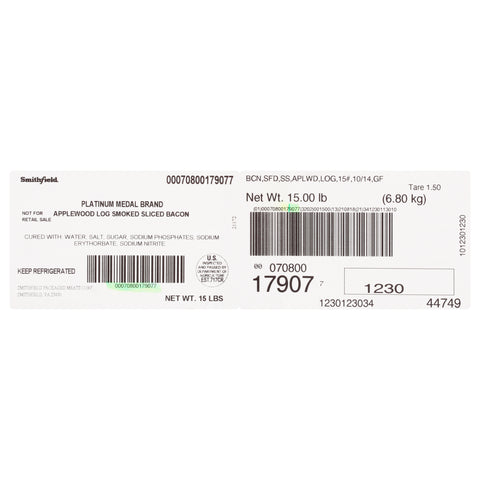 Smithfield (SF) BACON 10/14 CT LAYFLAT APPLEWOOD LOG SMOKED