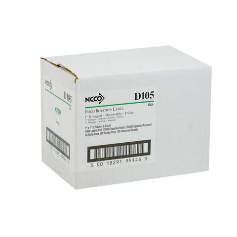 National Checking Green Paper Friday Vendredi Viernes Trilingual Dissolving Label, 1 x 1 inch -- 1000 per case
