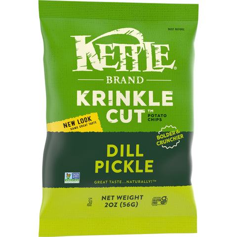 Kettle Foods Dill Pickle Krinkle Cut Potato Chips, 2 Ounce -- 24 per case.