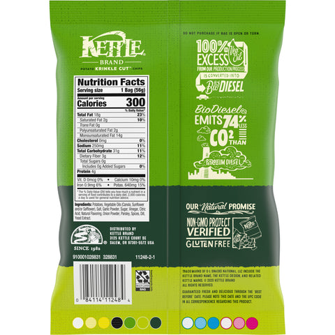 Kettle Foods Dill Pickle Krinkle Cut Potato Chips, 2 Ounce -- 24 per case.