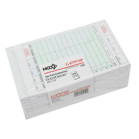 Guest Check 2 Part Green Tint Carbonless Loose 4.25x7.25