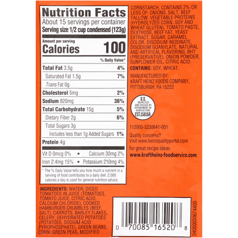 Chef Francisco® SOUP VEGETABLE BEEF & BARLEY (W) 165200/78001223