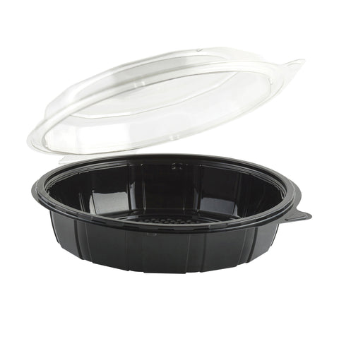 Anchor Packaging Gourmet Classics RPET Clear Dome Black Base Hinged Deep Clamshell, 40 Ounce Capacity -- 100 per case