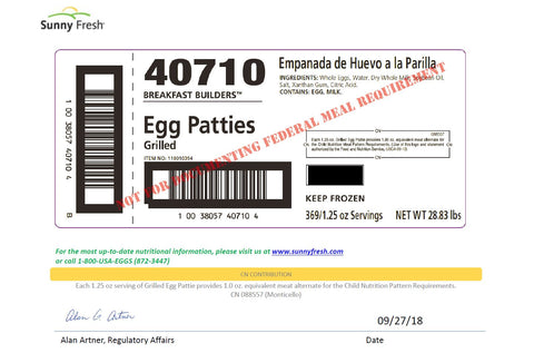 USDA EGG PATTIE SCRAMBLED GRILLED BULK FROZEN