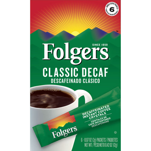 Folgers Decaffeinated Instant Coffee, 0.42 Ounce -- 12 per case.