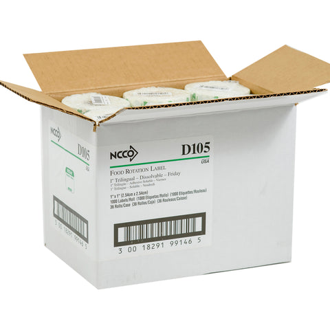 National Checking Green Paper Friday Vendredi Viernes Trilingual Dissolving Label, 1 x 1 inch -- 1000 per case