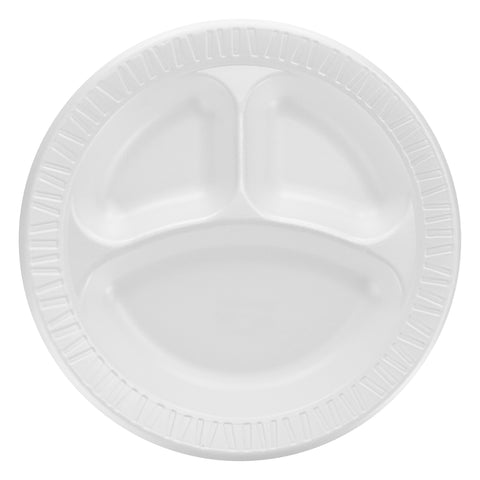 Dart Plastic Dinnerware, Plate, 3-Comp, 10 1/4 inch dia, White, 125/Pack, 4 Packs/Carton