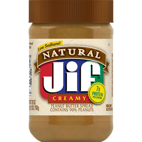 Jif Natural Creamy Peanut Butter, 28 Ounce -- 10 per case.