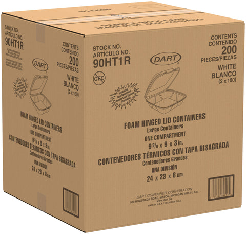 Dart CONTAINER FOAM WHITE LARGE 1-COMPARTMENT HINGED LID 9.4X9
