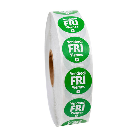 National Checking Company Dateit Green Trilingual Permanent Label - Friday, 0.75 inch Circle -- 2000 per case.