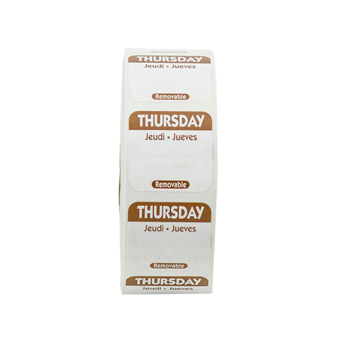 National Checking Company Dateit Brown Trilingual Removable Label - Thursday, 1 x 1 inch -- 1000 per case.