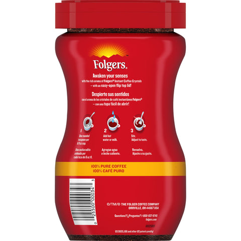 Folgers Classic Roast Caffeinated Instant Coffee Crystals, 8 Ounce -- 6 per case