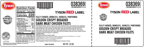 Tyson® Red Label™ CHICKEN FILLET DARK MEAT GOLDEN CRISPY SELECT CUT FC NAE 3.5 OZ. 10383690928