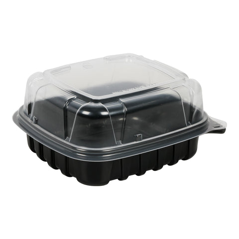 Anchor Packaging Culinary Basics Polypropylene 1-Compartment Black Base/Clear Lid Hinged Clamshell Container, 6 x 6 inch -- 420 per case