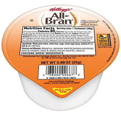 Kelloggs All Bran Complete Wheat Flakes Cereal, 0.88 Ounce Bowl -- 96 per case