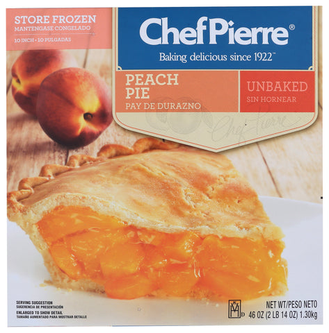 Sara Lee Chef Pierre Traditional Unbaked Peach Fruit Pie, 10 inch -- 6 per case.