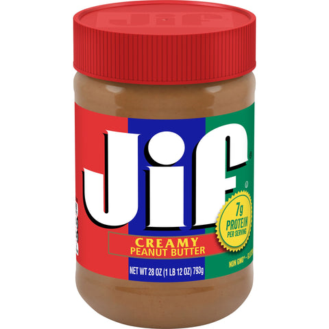 Jif Creamy Peanut Butter, 28 Ounce -- 10 per case.