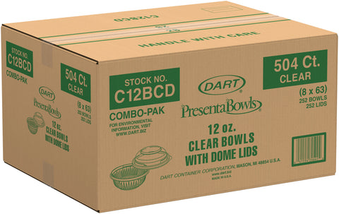 PresentaBowls® BOWL PLASTIC CLEAR W/ DOME LID 12 OZ