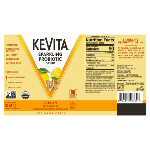 Drink Lemon Ginger Sparkling Probiotic Organic Glass Bottle Carbonated