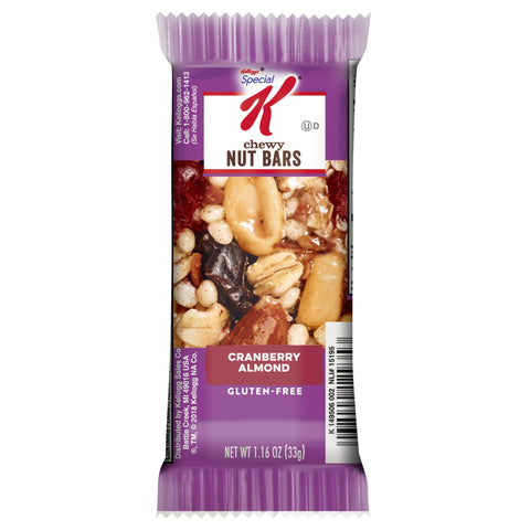 Kelloggs Special K Cranberry Almond Cereal Chewy Nut Bar, 1.16 Ounce -- 72 per case.