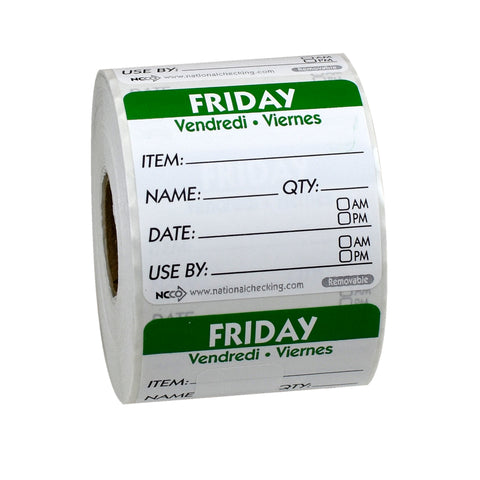 DateIt™ LABEL TRILINGUAL ITEM/DATE/USE BY REMOVABLE GREEN FRIDAY 2X2