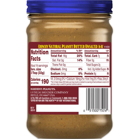 Adams PEANUT BUTTER NATURAL CRUNCHY UNSALTED