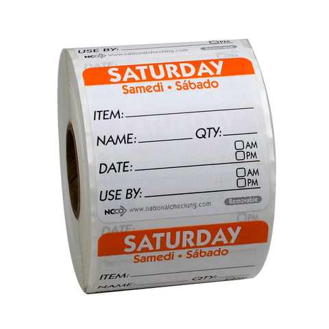 Label Trilingual Item/date/use By Removable Orange Saturday 2x2