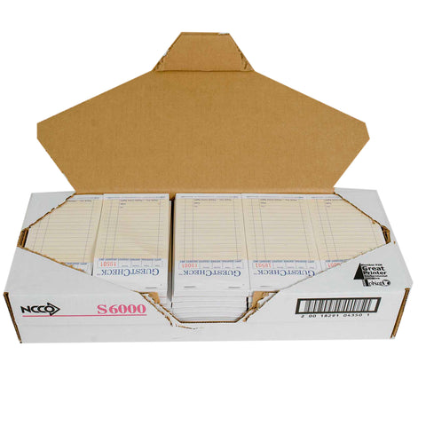 National Checking Company Interleaving Carbon Guest Check Paper - 2 Part Salmon, 17 Line, 3.5 x 6.75 inch -- 2500 per case.