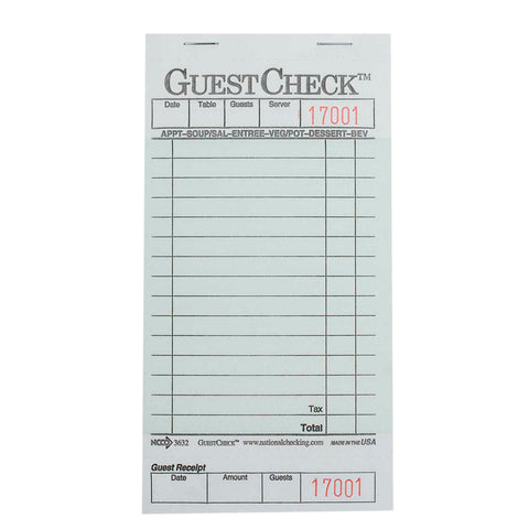 National Checking Rectangular Medium Cardboard Green 15 Lines One-Part Guest Check, 6.75 x 3.5 inch -- 2500 per case