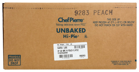 Sara Lee Chef Pierre Unbaked Peach High Pie, 10 inch -- 6 per case.