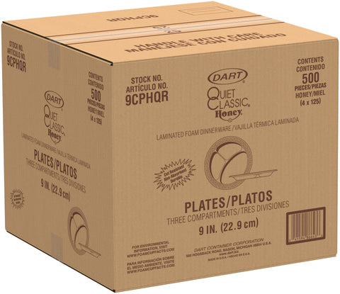 Dart Quiet Classic® PLATE FOAM LAMINATED HONEY 3-COMPARTMENT 9
