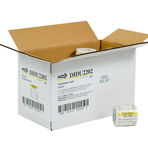 DateIt™ LABEL TRILINGUAL ITEM/DATE/USE BY DISSOLVING YELLOW TUESDAY 2X2