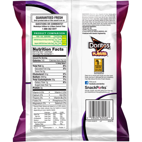 Doritos Flamas Tortilla Chips, 1 Ounce -- 72 per case.