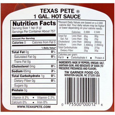 Texas Pete Hot Sauce, 1 Gallon -- 4 Case