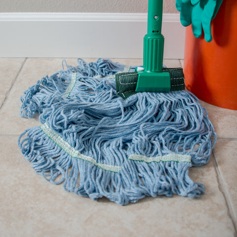 Flo-Pac® MOP W/ GREEN BAND LOOPED-END MEDIUM BLUE